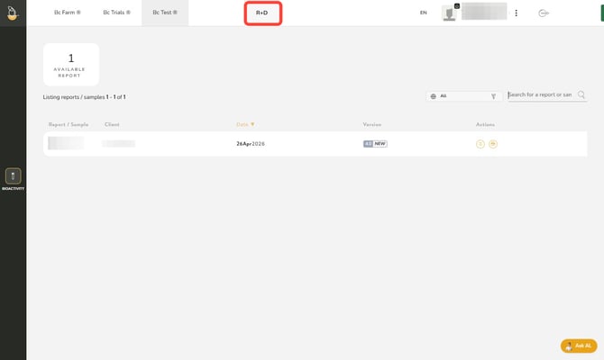 R&D Portal dashboard
